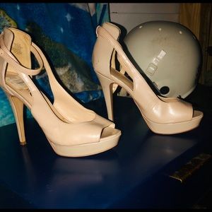 Women’s cream ankle strapped open toed heels